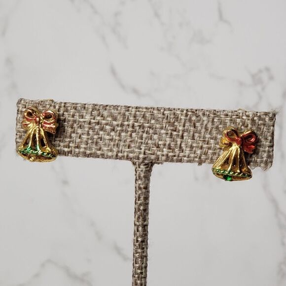 VINTAGE Holiday Christmas Bell Clip-on Earrings - Picture 1 of 5